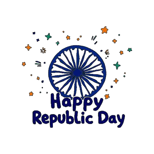Happy Republic Day Card With Blue Wheel Sticker