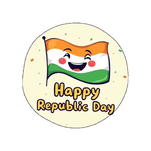 Happy Republic Day Smiling Flag Sticker