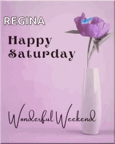 Happy Saturday Greeting Card With Purple Flower GIF