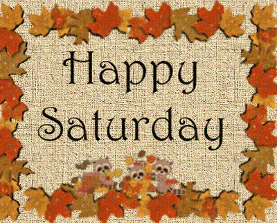 Happy Saturday Sign Surrounded By Autumn Leaves GIF