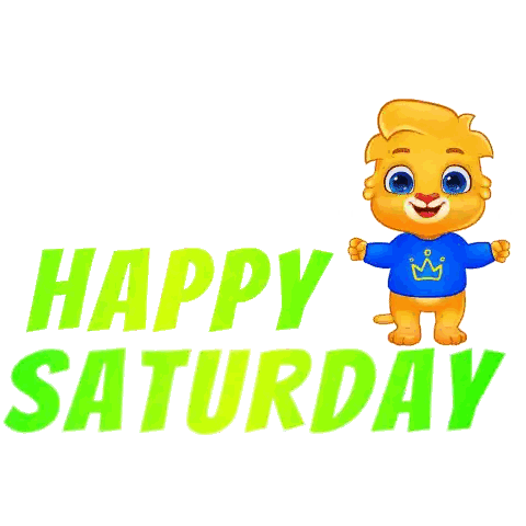 Happy Saturday Sign With Cartoon Cat In Blue Shirt Sticker