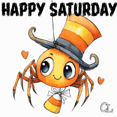 Happy Saturday Spider In Top Hat With Candy Corn GIF
