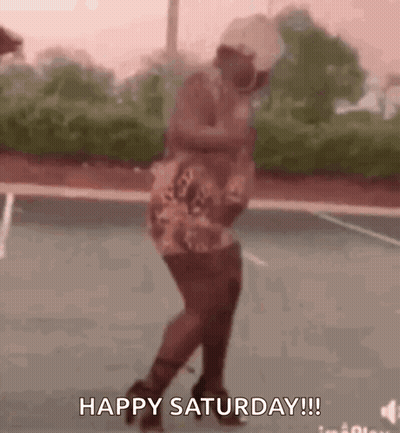 Happy Saturday Woman Dancing On Tennis Court GIF