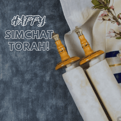 Happy Simchat Torah Greeting Card With Two Torah Scrolls GIF