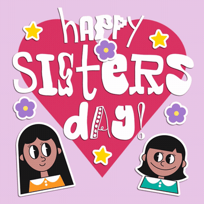 Happy Sisters Day Greeting Card With Two Girls GIF