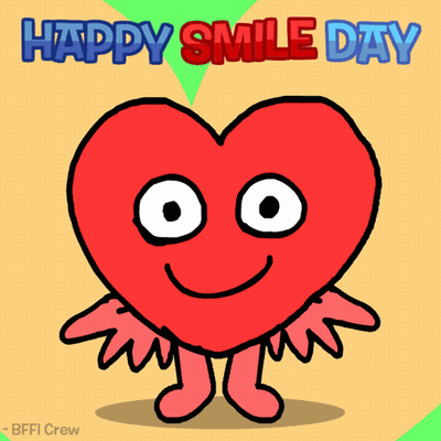 Happy Smile Day Greeting Card With Red Heart With Wings GIF