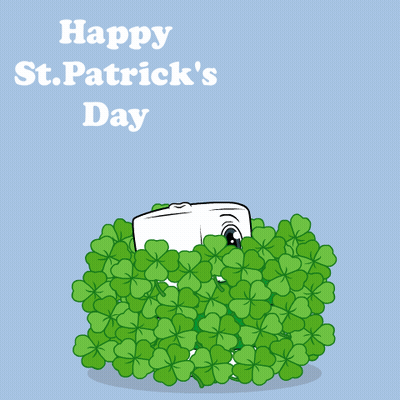 Happy St. Patrick's Day Cartoon Holding Four Leaf Clover GIF
