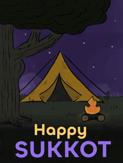 Happy Sukkot Poster With Tent And Fire GIF