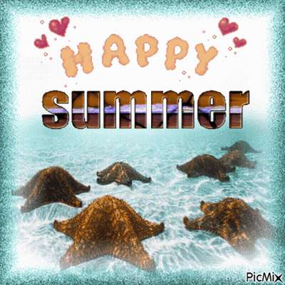 Happy Summer Greeting Card With Sea Stars GIF