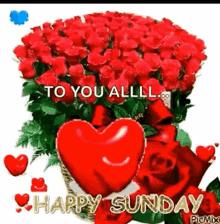 Happy Sunday Blessings Roses Beating Hearts GIF