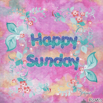Happy Sunday Card With Flowers And Leaves GIF
