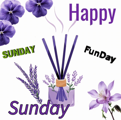 Happy Sunday Card With Purple Flowers And Incense GIF