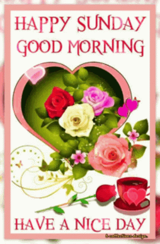 Happy Sunday Good Morning Have A Nice Day With Roses In A Heart GIF
