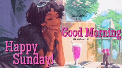 Happy Sunday Greeting Card Girl At Table GIF