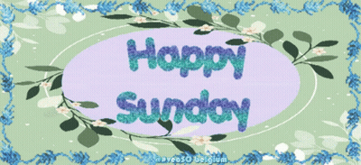 Happy Sunday Greeting Card With Blue Flowers And Leaves GIF