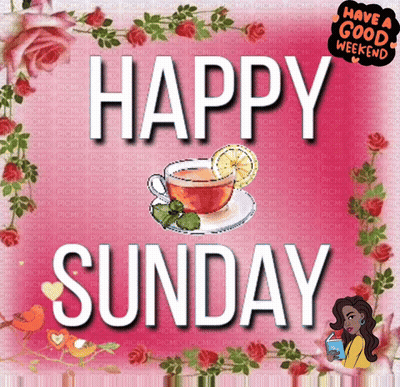 Happy Sunday Greeting Card With Cup Of Tea GIF