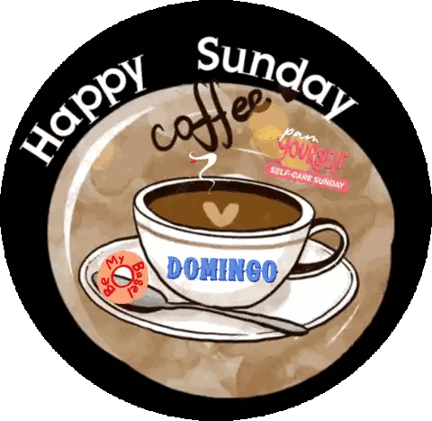 Happy Sunday Sign With Coffee And Donut Sticker