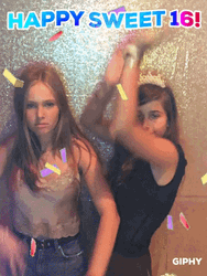 Happy Sweet 16Th Birthday Girls Pose Confetti GIF