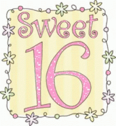 Happy Sweet 16Th Birthday Sparkling Text Flowers Art GIF