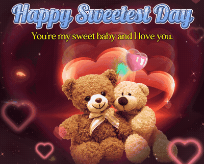 Happy Sweetest Day Card With Two Teddy Bears Hugging GIF