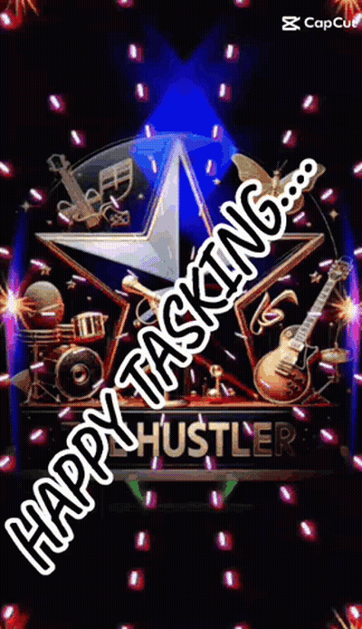 Happy Tasking Greeting Card With Star And Musical Instruments GIF