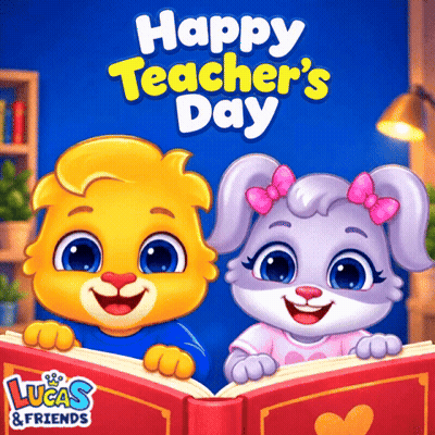 Happy Teacher's Day Poster Boy And Girl Reading Books GIF