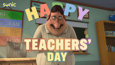 Happy Teachers Day Poster With Cartoon Character GIF