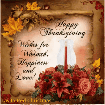 Happy Thanksgiving Card With Candle And Flowers GIF