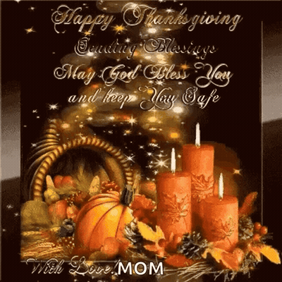Happy Thanksgiving Card With Cornucopia And Candles GIF