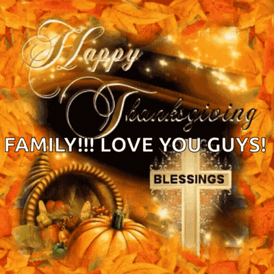 Happy Thanksgiving Card With Cornucopia And Leaves GIF