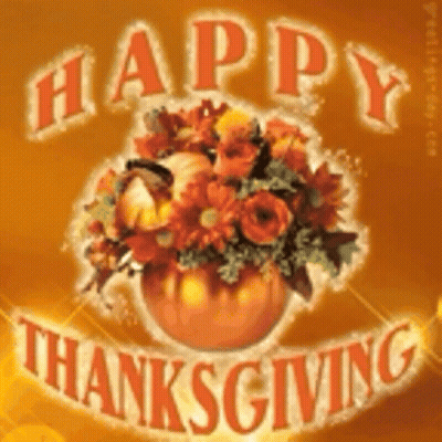 Happy Thanksgiving Card With Pumpkin And Flowers GIF
