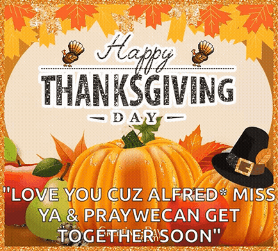 Happy Thanksgiving Card With Pumpkin And Turkeys GIF