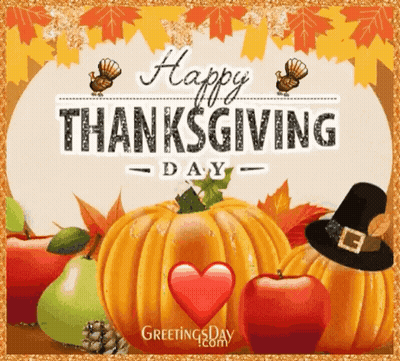 Happy Thanksgiving Card With Pumpkins Apples Turkeys Leaves