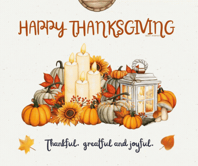 Happy Thanksgiving Card With Pumpkins Candles And Flowers GIF