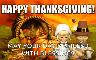 Happy Thanksgiving Cornucopia Pilgrims GIF