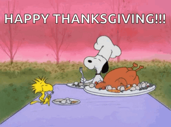 Happy Thanksgiving Snoopy And Woodstock Enjoy Eating GIF