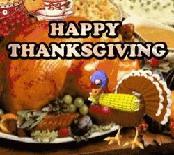 Happy Thanksgiving Turkey Eating Corn GIF