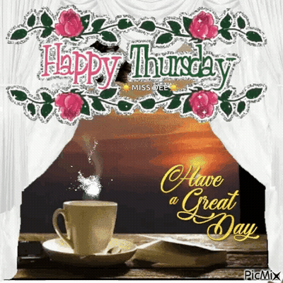 Happy Thursday Card With Coffee And Book GIF