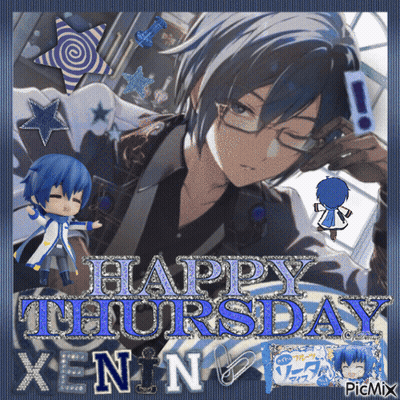 Happy Thursday Greeting Card With Blue Haired Anime Character GIF