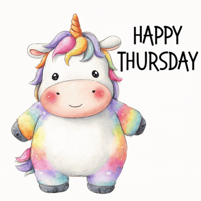 Happy Thursday Greeting Card With Rainbow Unicorn GIF