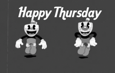 Happy Thursday Greeting Card With Two Cartoon Characters GIF