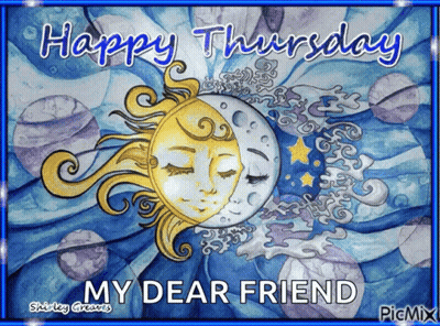 Happy Thursday Message With Sun And Moon GIF