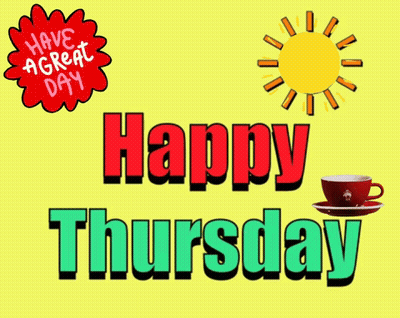 Happy Thursday Sign With Red Cup And Saucer GIF