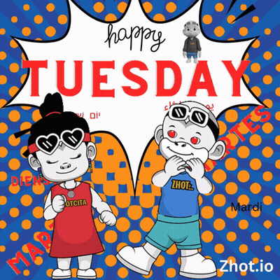 Happy Tuesday Poster With Cartoon Characters GIF