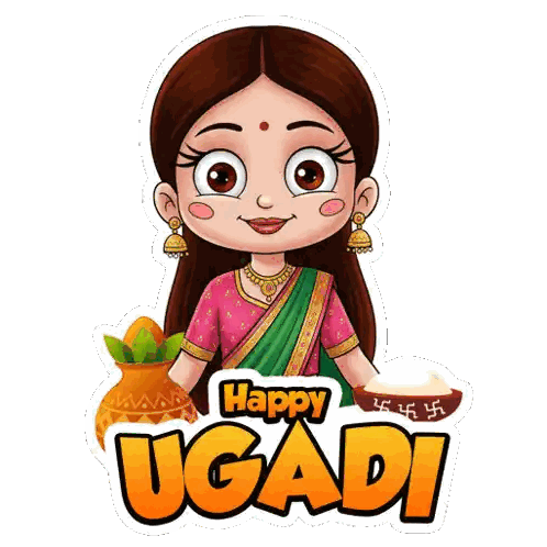 Happy Ugadi Woman Holding Pot Sticker