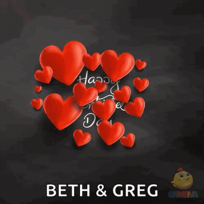 Happy Valentine's Day Beth And Greg With Red Hearts GIF