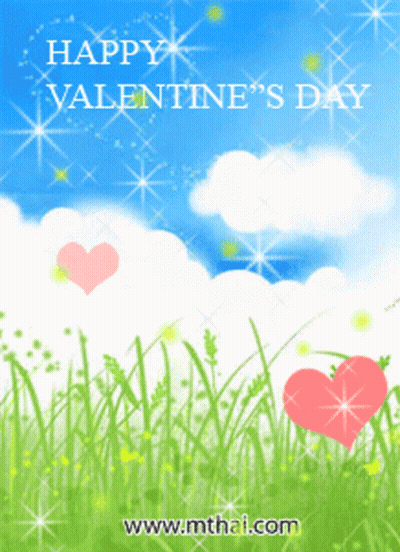 Happy Valentine's Day Card With Grass And Hearts GIF