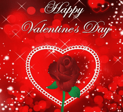 Happy Valentine's Day Card With Heart And Rose GIF