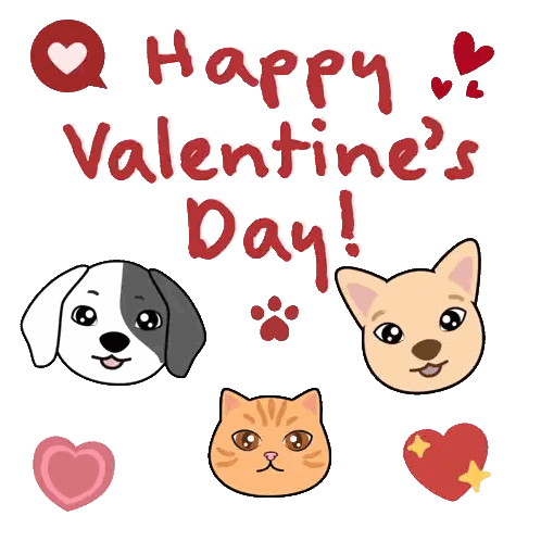 Happy Valentine's Day Dog And Cat Holding Hearts Sticker