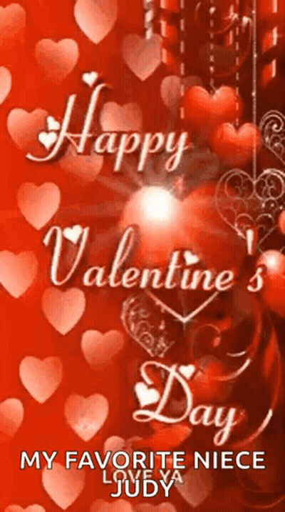 Happy Valentine's Day Greeting Card With Red Hearts And Candle GIF